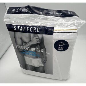 Stafford Men's 42 Full Cut Briefs Underwear 6 Pack 100% Cotton White NEW